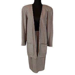 Paul Stanley Vintage Houndstooth Skirt Suit Set Longline Jacket Midi Skirt 10